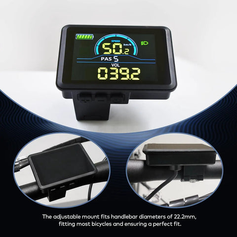 Powerful Ebike Display With UART No 2 Protocol 24V-60V LCD Colorful Left-Side Cycling Computer For Real Time Speed Distance Battery And Ride Data P5C 5-Pin Connector ABS Housing Slick Easy Install