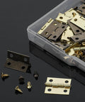 60 Sets Mini Hinges With Screws Kit For DIY Projects 0.6 Inch 270 Degree Folding Iron Hinges In Gold And Bronze Includes 120 Gold And 120 Bronze Screws, Screwdriver And Clear Storage Box For Jewelry Boxes Wood Boxes Drawers Gates.