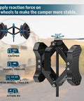 X-Shaped Wheel Chocks for Travel Trailers and RVs, heavy duty steel stabilizers, drill adjustable, side view, black.