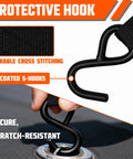 Heavy Duty Ratchet Tie Down Straps 1 Inch By 10 Feet 900 Lbs Break Strength 8 Pack Black Cargo Strap for protective hook close-up.