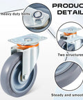 Five Inch Rubber Caster Wheels With Two Swivel And Two Rigid Rollers Non Marking Silent Drive showing heavy duty bolts and smooth surface.