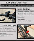 Beefed Up Super Bright Bike Light Set With Front And Rear Lights, Water Resistant, Easy Install, shown on handlebars and seat post