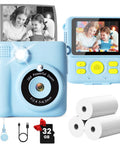 Kids Instant Print Camera For Ages 3 To 12 With Two Point Four Inch Eye Care Screen, 1080P Video, 18 Frames, Includes 3 Rolls Paper And 32GB SD Card