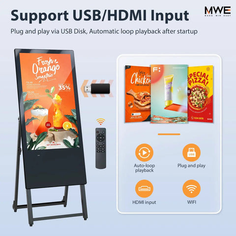 32 Inch Digital Signage Display Portable LCD Kiosk For Advertising Posters Android Kiosk With Auto Media Player HDMI USB IPS Full HD