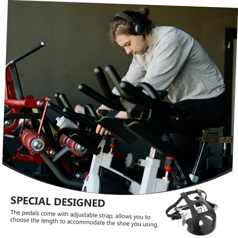 Man using exercise bike with Replacement Pedals For Exercise Bikes Recumbent And Upright Durable Fitness Bike Pedals visible