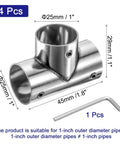 Tee Pipe Connector Set Four Piece End Rails Clamp With Wrench, stainless steel corner fittings, 1 inch diameter DIY shelf support