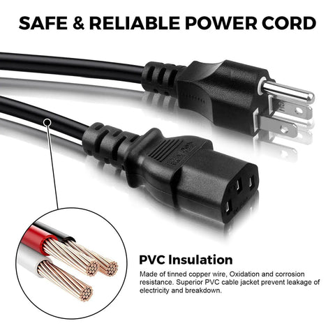 Beefy 36V DC Power Supply Adapter power cord with PVC insulation and copper wiring, featuring US plug and IEC connector.