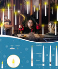 Child using wand to control Spooky LED Floating Candles With Wand Remote Dope Flameless Taper Candles in window decor
