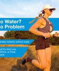 Woman running outdoors holding Zero Sugar Hydration Gel For Runners And Cyclists, Ready To Drink On The Go, Instant Hydration With No Water Needed