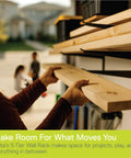 Person using Heavy Duty Wall Mounted Storage Rack With Adjustable Arms Five Tier Steel Garage Shelving Unit Holds Up To Eight Hundred Pounds Space Saving Wood And Tool Organizer For Garage Basement And Pantry to store lumber.