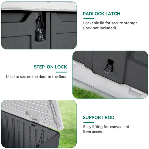 Outdoor Resin Storage Shed With Multi Opening Doors Easy Access Weatherproof Lockable 35 Cu Ft Capacity Dark Gray features