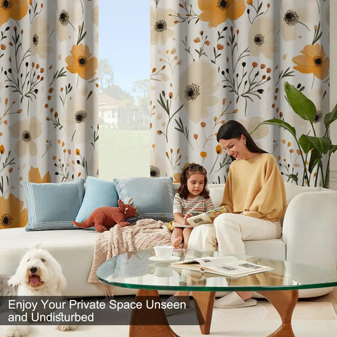 Floral Blackout Curtains For Bedroom And Living Room 84 Inch Length Two Panels Set Thermal Insulated Light Blocking Drapes With Tiebacks Farmhouse Darkening Window Treatments For Light And Noise Reduction