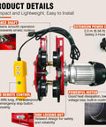 Workhorse Electric Trolley For Power Hoist 1 Ton Capacity 2204 Lbs with motor and remote control setup, red and black