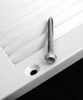Close-up of 12 Inch By 6 Inch Duct Opening Flat Stamped Steel Return Air Grille For Sidewall And Ceiling White Finish with screw details.