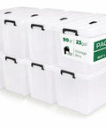 Straight Up Premium Clear Storage Bins With Secure Seal Lids And Heavy Duty Handles For Game Changing Closet Organization Plus No Sweat Home Office And Garage Solutions, 90qt size, stackable plastic containers.