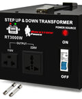 Beefed Up 3000W Voltage Converter Transformer Step Up Step Down For 110 120 To 220 240 And 220 240 To 110 120 V black box with outlets, USB