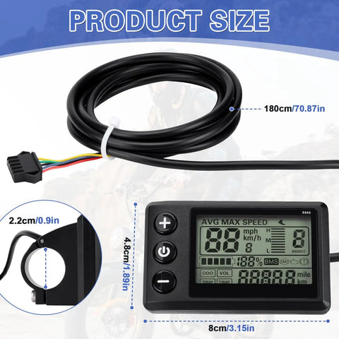 Electric Bike LCD Display S866 For Ridstar Q20 H20 H26 Pro E Bikes Waterproof Backlit Speedometer Meter With 24V 36V 48V Compatibility 22.2mm Handlebar Fit Easy Replacement Real Time Ride Data For Safer Smoother Rides