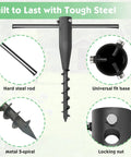 Heavy Duty Steel Beach Umbrella Sand Anchor No Dig Ground Stake Windproof Rod Holder For Umbrellas And Poles Rust Proof Galvanized Metal Unbreakable Build With 12 Month Warranty Ideal For Beach Patio And Tree Stands, featuring tough steel rod and universal fit base.