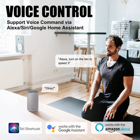 Man using voice control with Alexa for 52 Inch Black Ceiling Fan With Lights For Indoor And Outdoor Use Remote Control Smart Fan