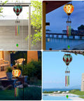 Solar Wind Chimes For Outdoors Featuring Cardinal Hot Air Balloon Glass Wind Chimes with Flickering Flame Night Light Music.