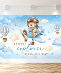 Airplane Baby Shower Banner With Little Explorer Vibe And Hot Air Balloons Boy Shower Backdrop 6 By 3 Point 6 Ft Photo Background