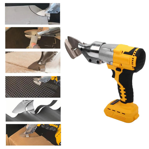 Fafeicy Cordless Metal Shears Deliver 400Nm Torque For Cutting Stainless Steel And Sheet Metal With 360 Rotating Head Electric Cutter featuring metallic blades in action.
