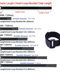 Diagram showing No Fuss Hook And Loop Cable Straps 10 Pack 1 Inch By 12 Inch Black Nylon Self Adhesive Cinch Ties sizes and styles