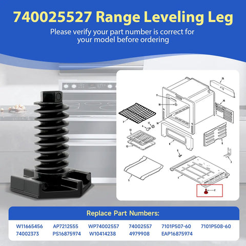 Two Pack Oven Range Leveling Leg Set For Ranges And Ovens Durable Aluminum Feet Compatible With Whirlpool, includes diagram