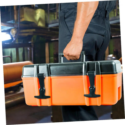 Person holding toolbox with Stainless Steel T Handle Draw Latches Set Of 2 With Rubber Cushioned Latch for rugged use.