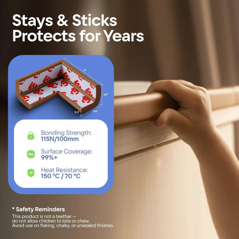All In One Baby Proofing Kit With 18ft Edge Protectors And 8 Corner Guards Non Toxic Soft Rubber Foam Easy Install For Tables Desks Cribs Fireplaces Kid Safe Home With 3M Adhesive Brown showing installation on crib.