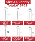 Heavy Duty Zinc Plated Hairpin Cotter Pin Kit 615 Piece Must Have Assortment With Six Sizes Includes Split Pins And Hitch Clips