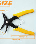 2 In 1 Snap Ring Pliers For Internal And External Circlips, Adjustable 10 To 40mm, with yellow ergonomic grips, size shown