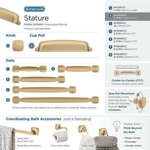 Champagne Bronze Cup Cabinet Pull 5 1 16 Inch Center To Center 6 3 8 Inch Overall Length Stature Collection Drawer Pull For Cabinets And Furniture 1 Pack chart with various pull styles and sizes