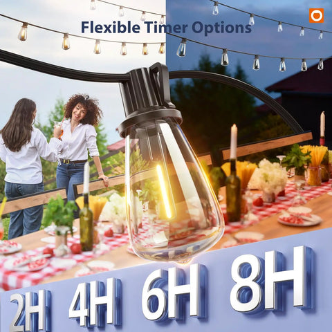 102Ft Solar String Lights With Remote Waterproof Outdoor Patio Garden Lights 32 Shatterproof LED Bulbs used for outdoor dining