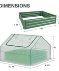 Four By Four By One Foot Galvanized Raised Garden Bed With Mini Greenhouse Kit And Dual Roll Up Zipper Doors dimensions