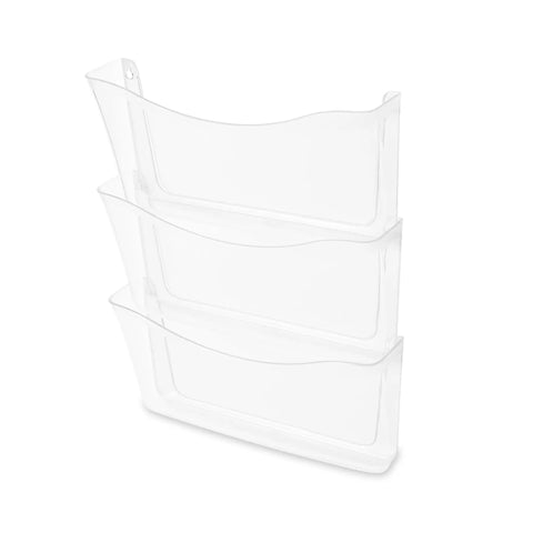Unbreakable Expandable Three Pocket Wall File Set Clear Wall Mount Organizer for Letter and A4 Documents Includes Tape and Screws