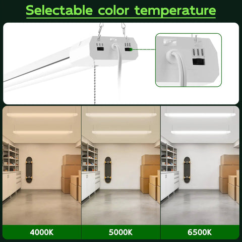 4 Foot LED Shop Light With Reflector For Garage Tasks, 3CCT Selectable 4000K 5000K 6500K, indoor installation views