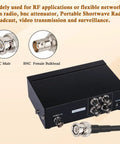 Connection box with BNC male and female bulkhead alongside Two Pack 2 Ft 50 Ohm BNC Cable RG316 Coax, RF use visual