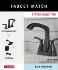 Delta Stryke Collection matte black bath hardware with faucet and shower head designs