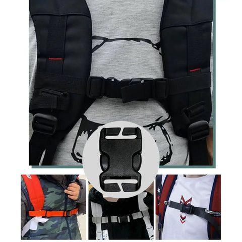 Notched Quick Release Buckle Set 8 Pack No Sew Bag Clips Replacement Plastic Fasteners for backpacks and gear repair shown in use