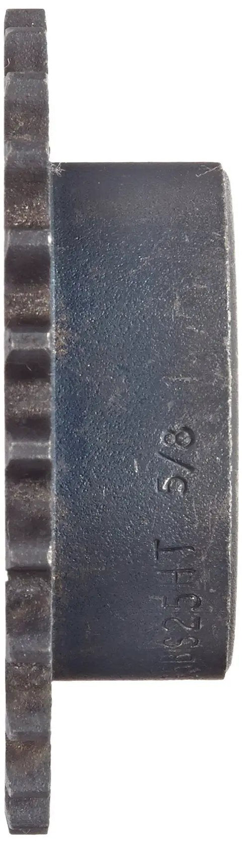 Side view of Rugged 35 Chain Roller Sprocket With Hardened Teeth Type BS Hub Bored To Size 25 Teeth Three Eighths Inch Pitch.