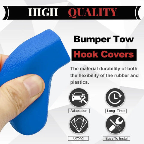 Close-up of Blue Front Bumper Tow Hook Covers Kit showing rubber sleeve texture and durability features.