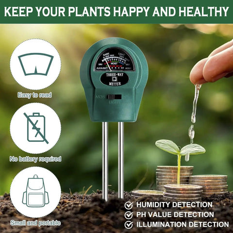 3 In 1 Soil pH Meter With Moisture And Light Tester For Garden Lawn Farm Indoor And Outdoor Plant Care Great For Potted Plants