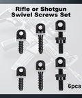 Badass Sling Swivel Studs Kit Featuring Six Heavy Duty Wood Bolt Mounts And Rifle Shotgun Tapping Screws For Dead Sure Grip On Your Favorite Firearm And Handgun, close-up of six swivel screws.