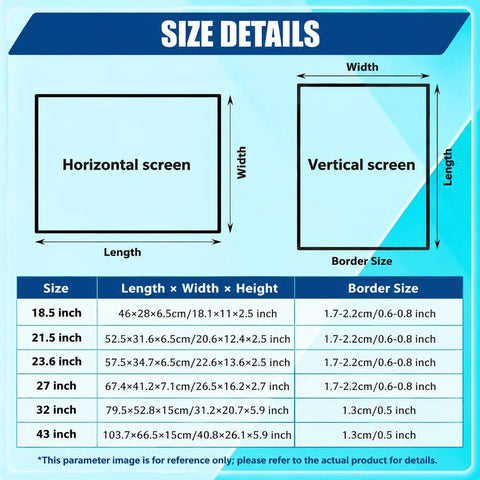 Size details chart for Slick 27 Inch Digital Kiosk And Real Deal Advertising Media Player with dimensions and border sizes.