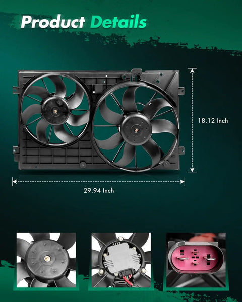 Straight Up Replacement Radiator Condenser And Cooling Fan Assembly For Audi A3 Quattro Vw Beetle Golf Jetta 2008 To 2017 with dual fans.
