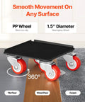 Heavy Duty Furniture Dolly With Five 360 Swivel Wheels, Carbon Steel Panel Lift Slider Set for Appliances, Sofas, Fridges, and Washing Machines shown on various surfaces.