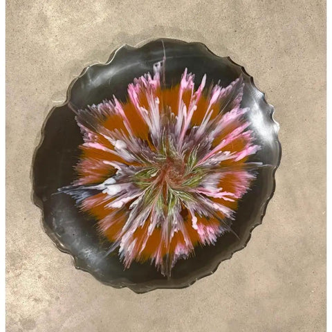 Floral Resin Lazy Susan 13-Inch Handcrafted Rotating Serving Tray For Kitchen And Dining, Modern Decor, Top View