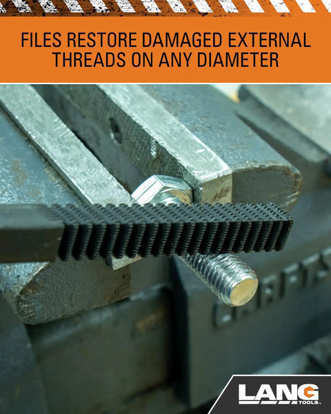 3 Piece Thread Restorer File Set For Damaged External Threads With Metric Rethread Files From 0.75 To 3.00 Millimeter in use