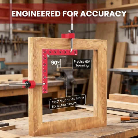 Pro Grade Right Angle Woodworking Clamps 4 Pack 5.5 Inch Aluminum Alloy Spreader Squares with 6 Sided Scales in use